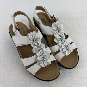 Clarks Sandals Womens 9 M Merliah‎ Sheryl Strappy White Leather 26162903 EUC